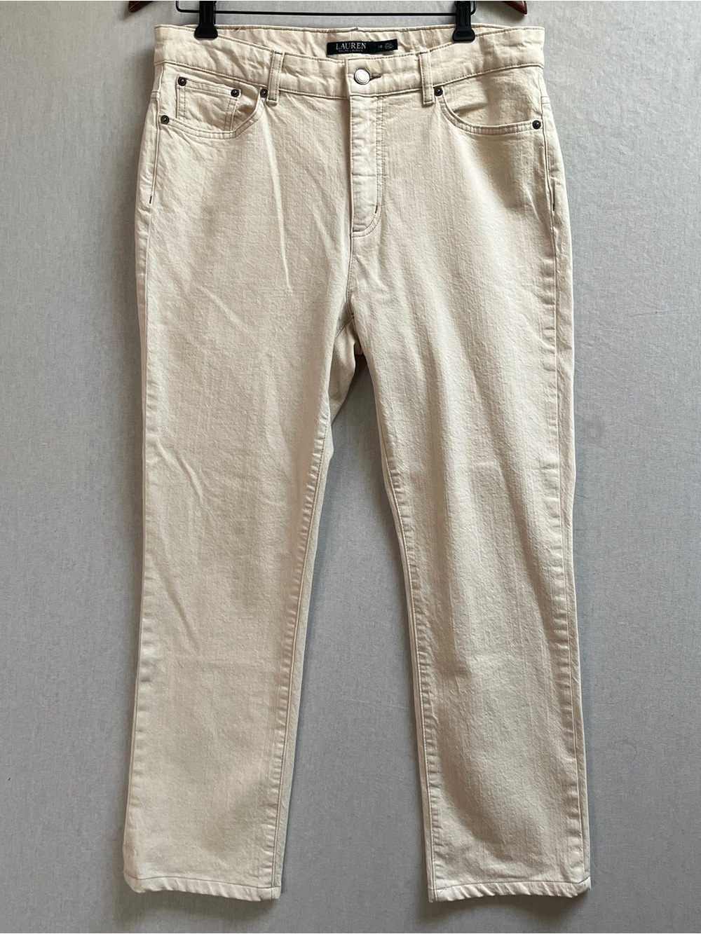 Lauren Ralph Lauren Size 12 Cream Stretch Cotton Premier Straight Leg Jeans